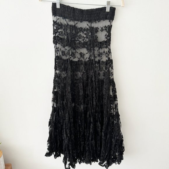 Sheer Black Lace Tiered Midi / Maxi Skirt XS - Picture 4 of 4
